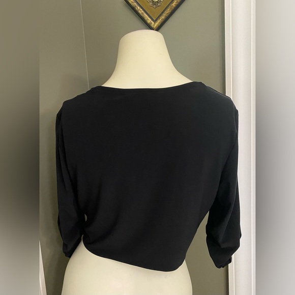 Perceptions New York Women's M Black Bolero Cropped Jacket Ruched Half Sleeve - Picture 3 of 12